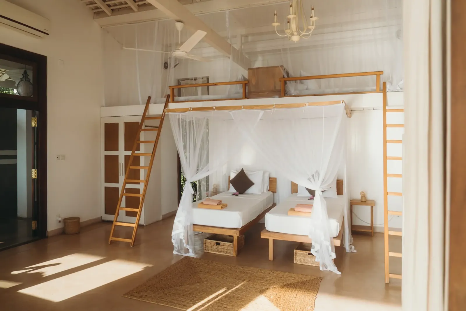 Shared retreat room overlooking Koggala Lake at Lanka Yoga